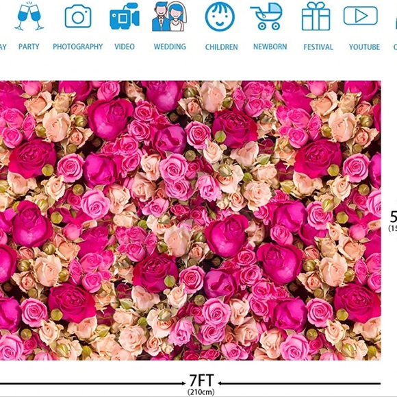 Ticuenicoa 7x5ft Pink Red Rose Flowers Photography Backdrop - Picture 3 of 4